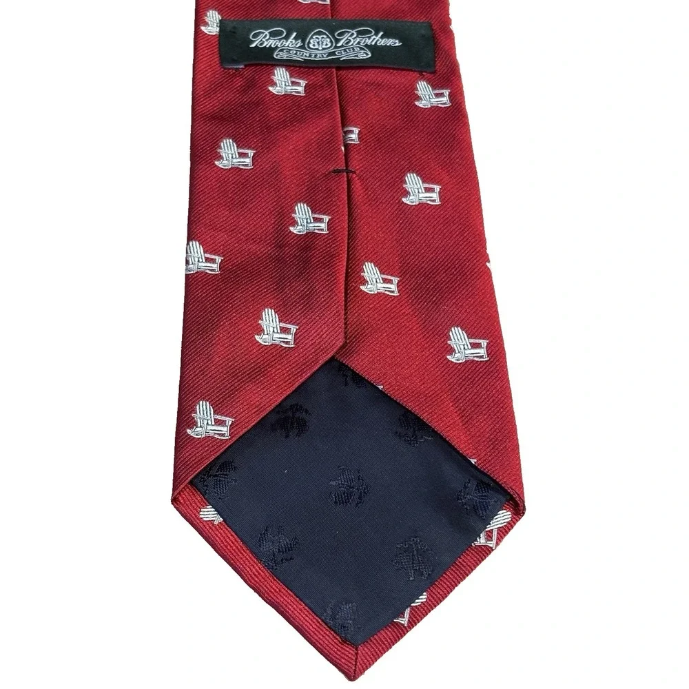 Brooks Brothers Adirondack Chair Country Club Tie Red Silk USA Made Woven‎ Italy
